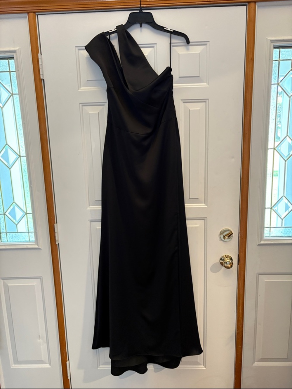 Amsale Black One-Shoulder Satin Evening Gown